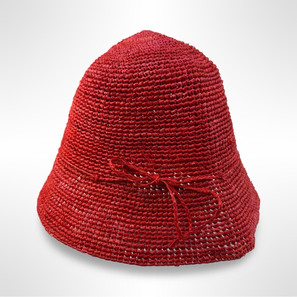 Red Raffia Straw Hat Made in Paris
